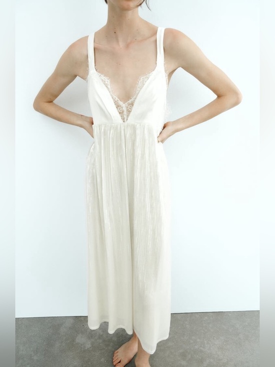 Zara Dresses & Skirts - NWT ZARA WHITE SEQUIN KNIT SLIP DRESS LIMITED EDITION bridal coastal lace size S